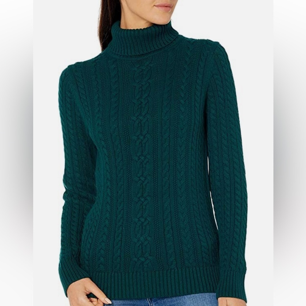 Amazon Essentials Forest Green Turtleneck Cable Knit Sweater M